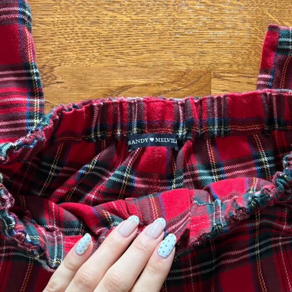 Brandy Melville Tilden Red Plaid Pants Flannel Tartan Button Straight Leg OS - Picture 2 of 5
